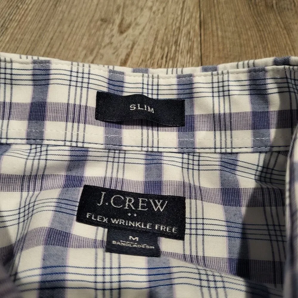 J.Crew Slim Wrinkle Free Flex Fit Plaid Button Up Shirt Mens Size Medium